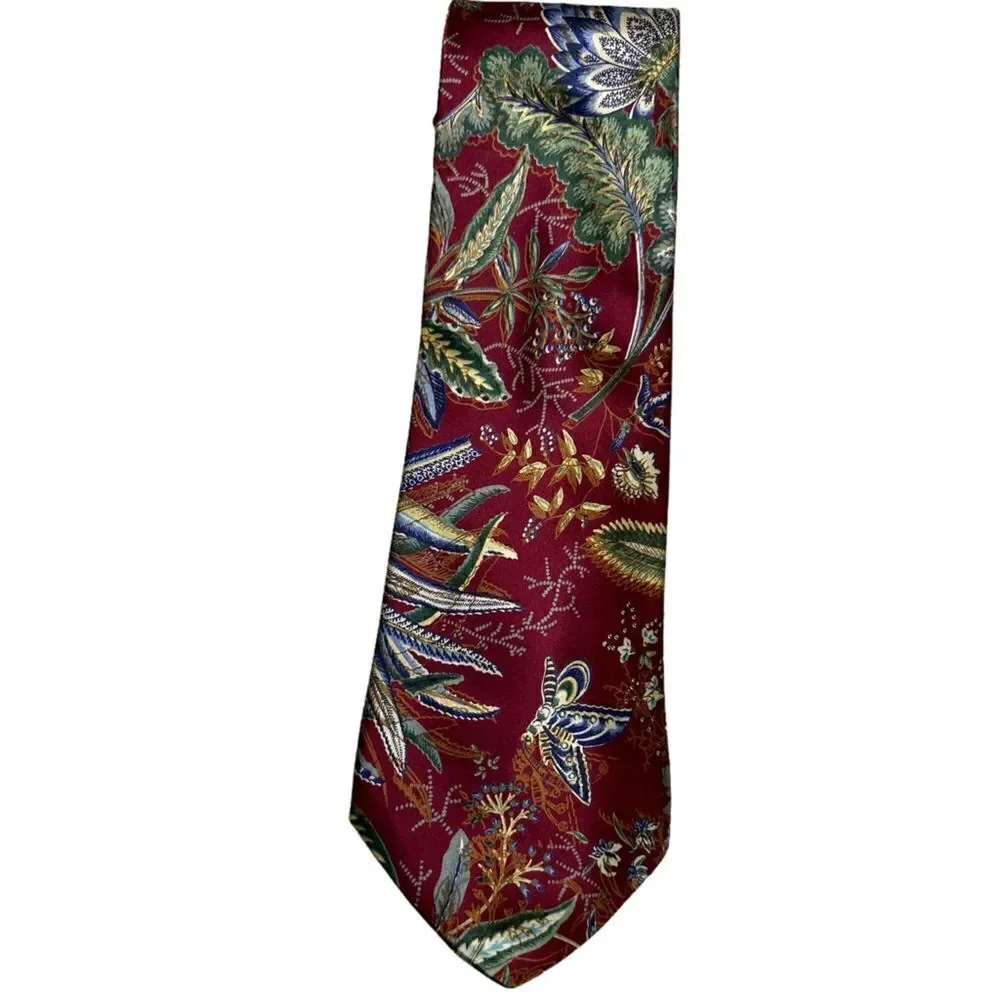 Countess Mara Mens Maroon Red Floral Print 100% Silk Neck Tie